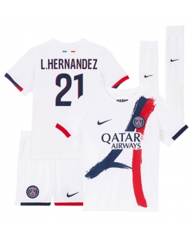Billige Fotballdrakt Paris Saint-Germain Lucas Hernandez #21 Replika Bortedraktsett Barn 2025-26 Kortermet (med bukser)